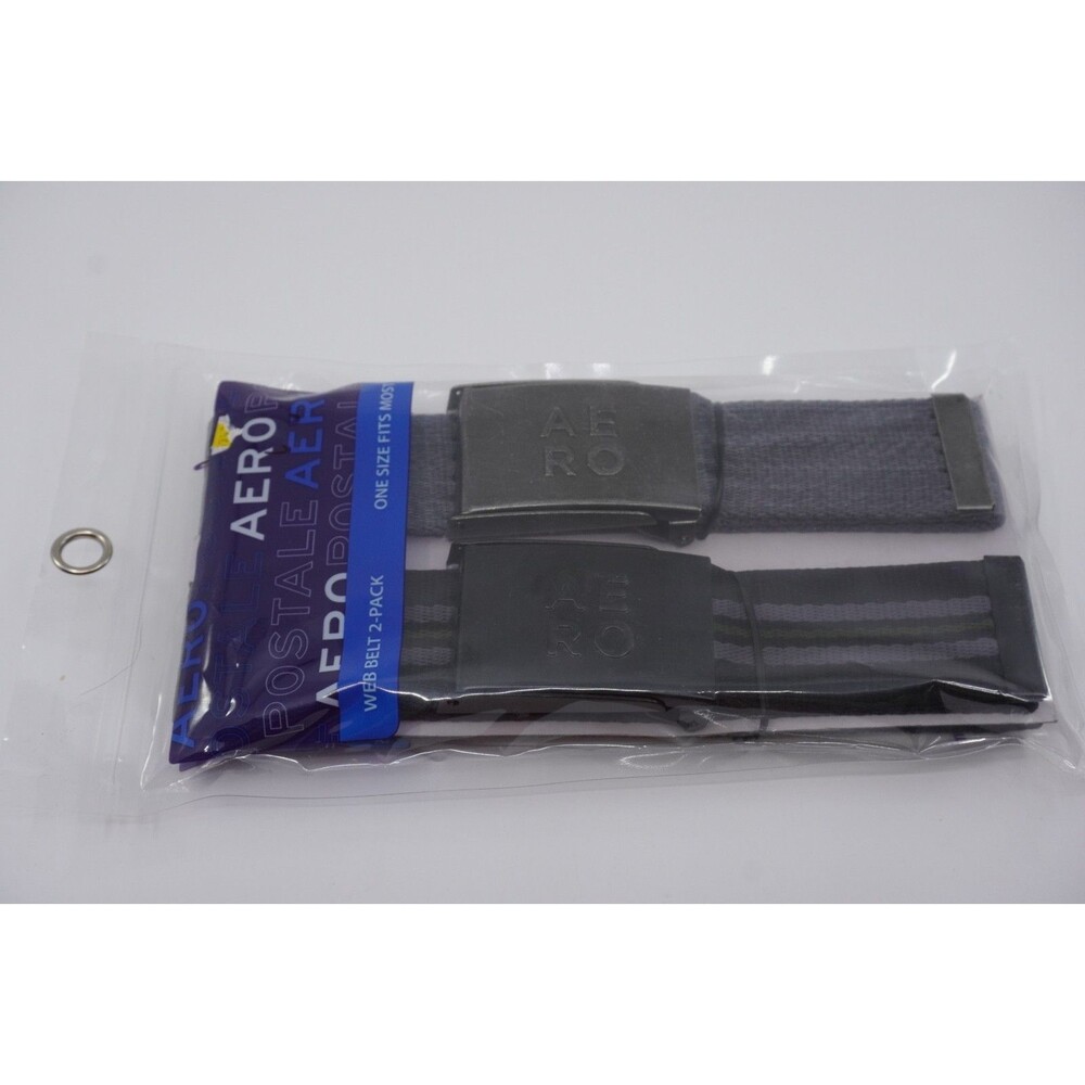 Aeropostale Web Belt(s) 2 Pack Mens Grey & Black W/Stripe OSFM Preppy